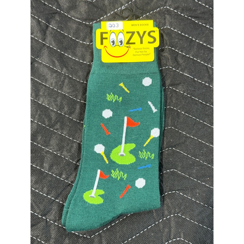 Foozys Golf Crew Socks Mens 10-13 Green‎ New Novelty Sports Pattern FM-03
